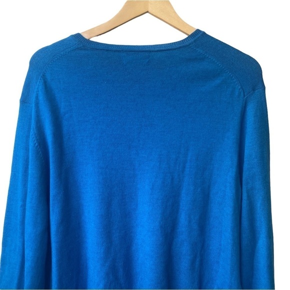 Calvin Klein Mens Merino Wool Sweater Size L Cobalt Blue V Neck Preppy Grandpa - Picture 6 of 9